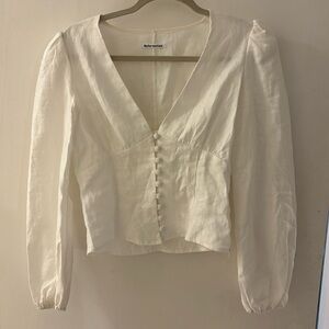 Reformation Aryn Balloon sleeve button front linen blouse